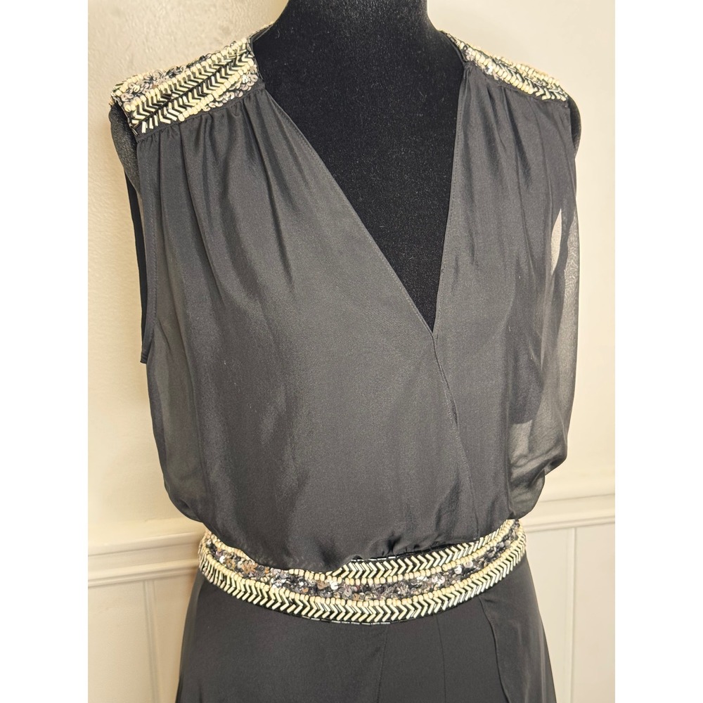 Haute Hippie Jumpsuit 4 Black Silk Beaded Wide Leg Boho Luxe Y2K Formal Glam - Picture 12 of 14